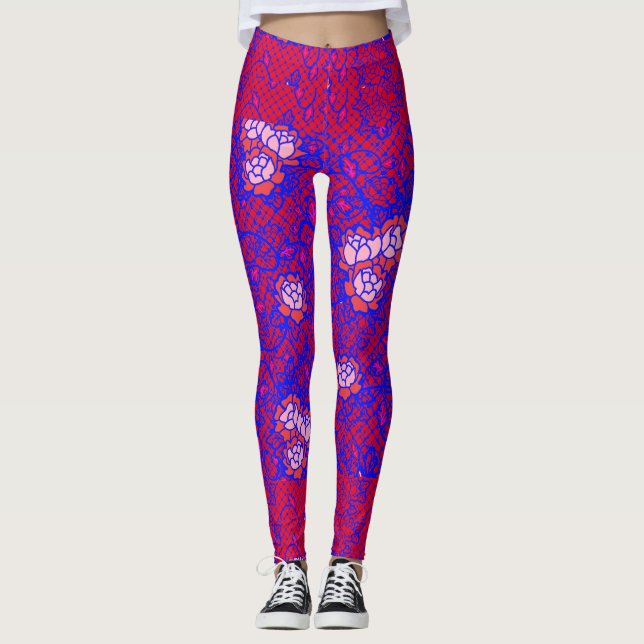 Leggings Red azul luminosa con flores 01 Red BG (Anverso)