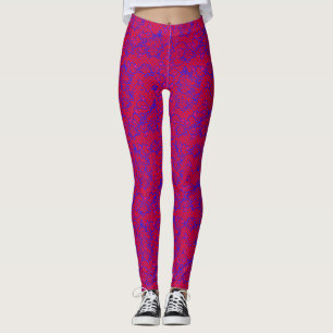 Leggings Red azul luminosa con flores 02b Rojo BG