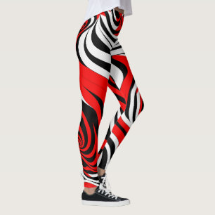 Leggings Red, Black and White Wave Pattern