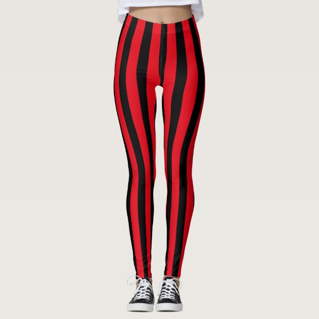 Leggings Red & Black Halloween Stripes Pirate Costume (Anverso)