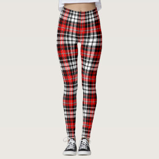 Leggings Red Black White Plaid Tartan Pattern Design 