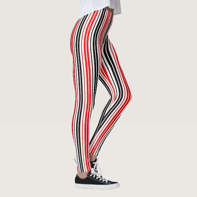 Leggings Red Black White Stripes Pattern Design  (Derecha)