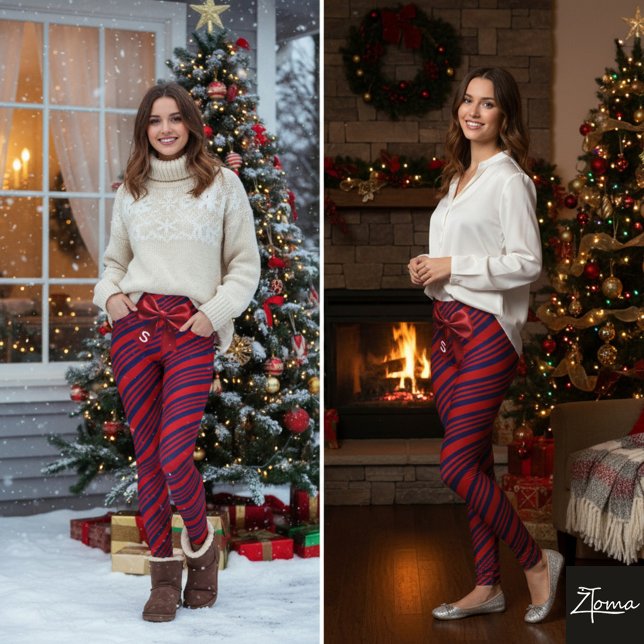 Leggings Red Blue Diagonal Stripes Ribbon Background (Subido por el creador)