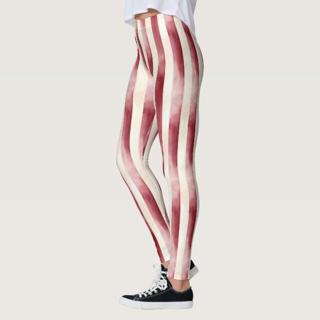 Leggings Red Burgundy Cream Stripes Christmas (Izquierda)