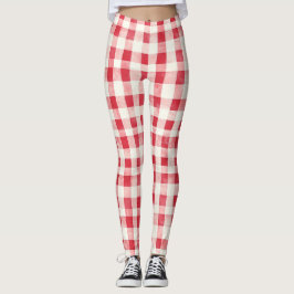 Leggings Red Cream Plaid Stripes  