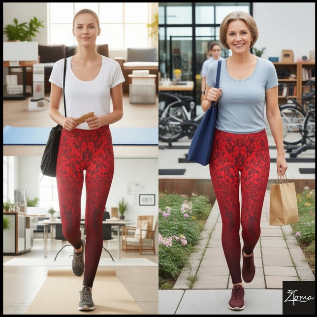 Leggings Red Fragmented Abstract Black Ombre Pattern (Subido por el creador)