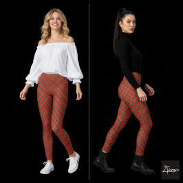 Leggings Red Green Diagonal Plaid Circular Distortion
