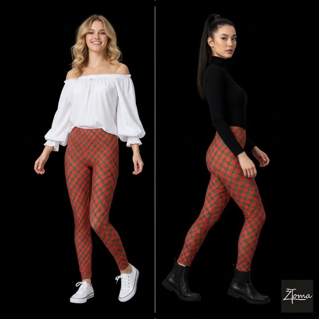 Leggings Red Green Diagonal Plaid Circular Distortion (Subido por el creador)