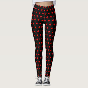 Leggings Red Heart Girly Fun Balloon Pattern Black Trendy