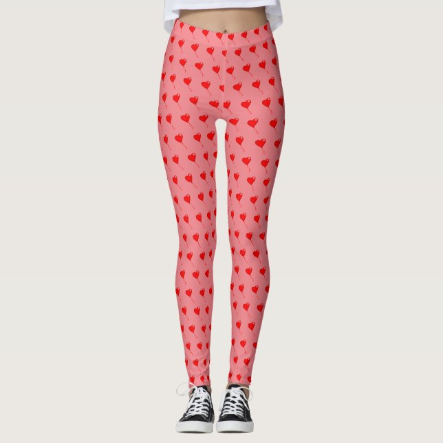 Leggings Red Heart Girly Fun Balloon Pattern Moda Rosa (Anverso)