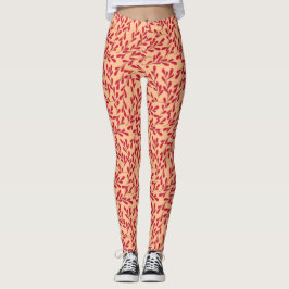 Leggings  Red Leafy Branches Seamless Pattern
