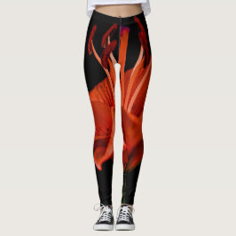 Leggings Red Lily On Black