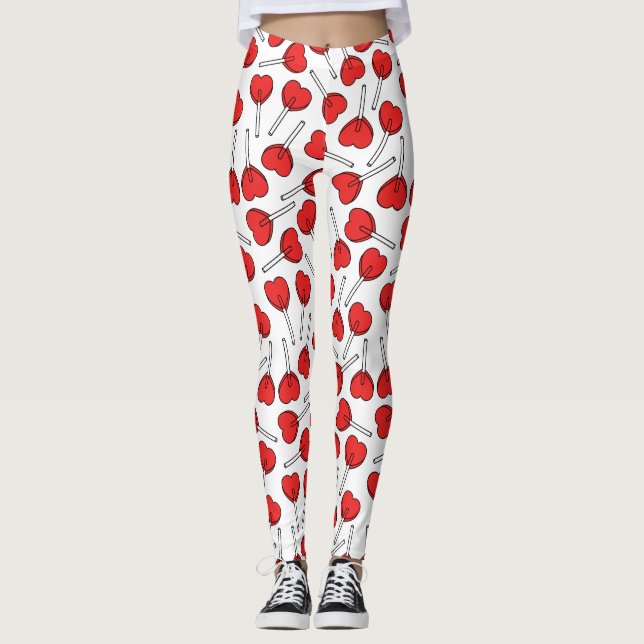 Leggings Red Lollipops, Heart Lollipops, Lollipop Pattern (Anverso)