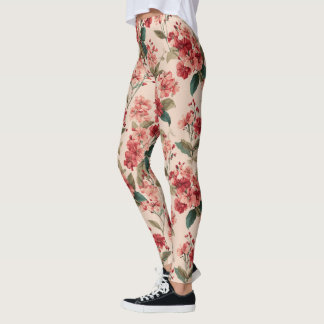 Leggings Red on Pink Hibiscus Floral 