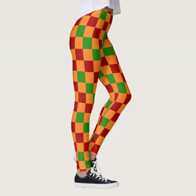 Leggings Red Orange Green Checkered Pattern Design  (Derecha)