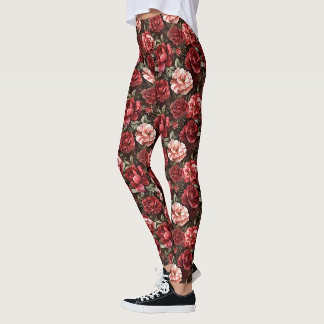 Leggings Red Pink Rose Flowers (Izquierda)