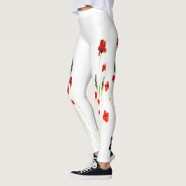 Leggings Red Poppies Rabbit Floral