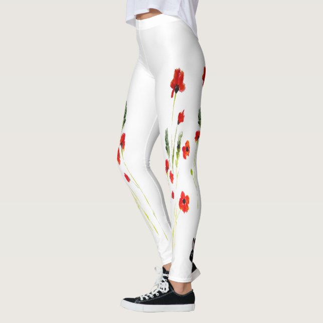 Leggings Red Poppies Rabbit Floral (Izquierda)