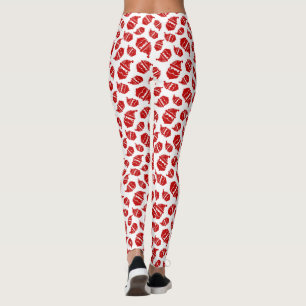 Leggings Red Santa Head on White Background Pattern