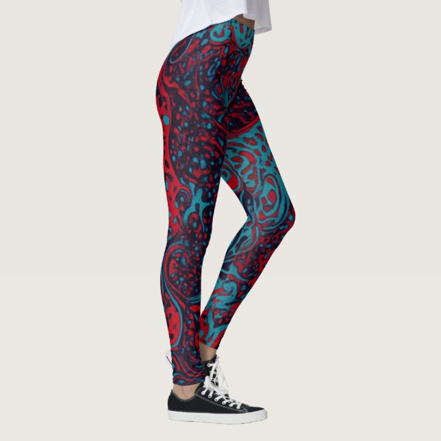 Leggings Red Turquoise Marble Abstract Pattern (Derecha)