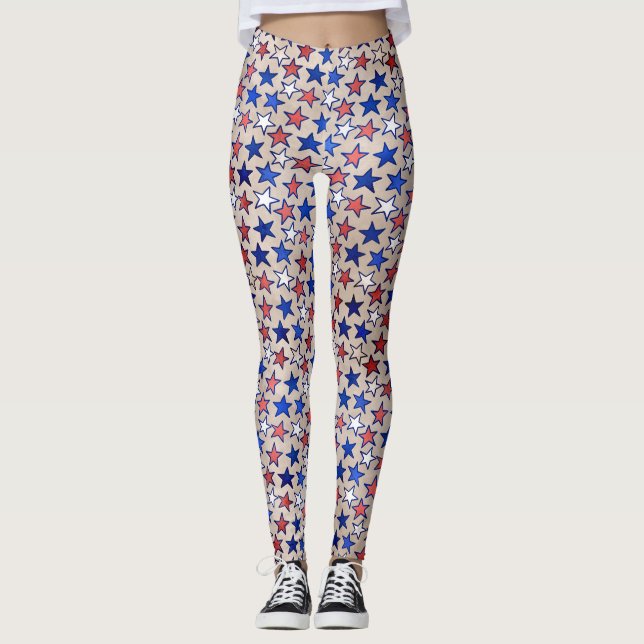 Leggings Red White Blue Stars Pant de yoga de moda (Anverso)