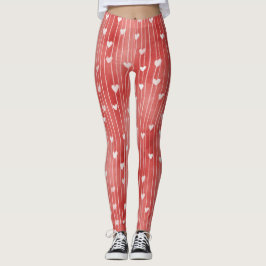 Leggings Red White Stripes Hearts
