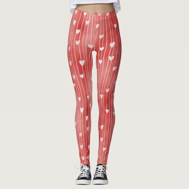Leggings Red White Stripes Hearts (Anverso)