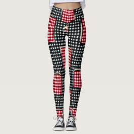 Leggings Red y Black Patch Work Pocket Gingham