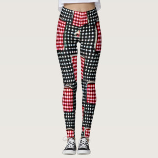 Leggings Red y Black Patch Work Pocket Gingham