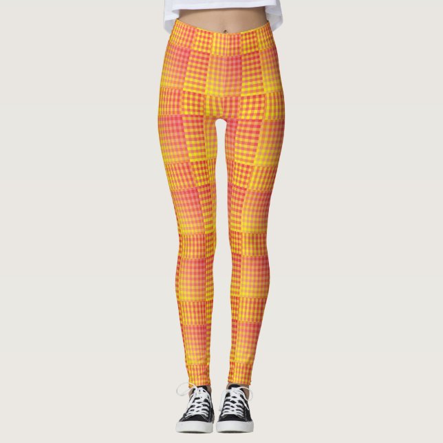 Leggings Red Yellow Checker Abstract Pattern (Anverso)