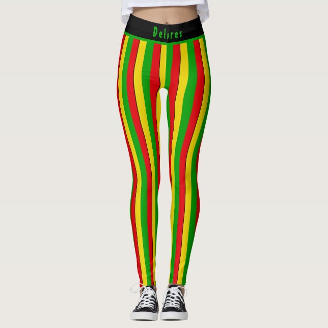 Leggings Red Yellow Green Rasta Striped (Anverso)