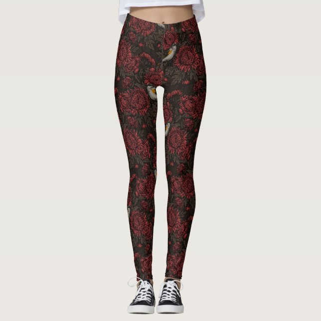 Leggings Redstart en crisantemos en marrón y rojo (Anverso)