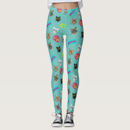 Leggings Redux de cabezas de gato feliz - con texto