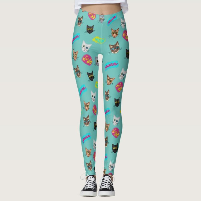 Leggings Redux de cabezas de gato feliz - con texto (Anverso)