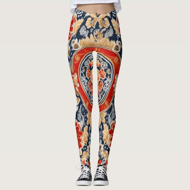 Leggings Regal Khokhloma: Medallón Ornate Floral (Anverso)