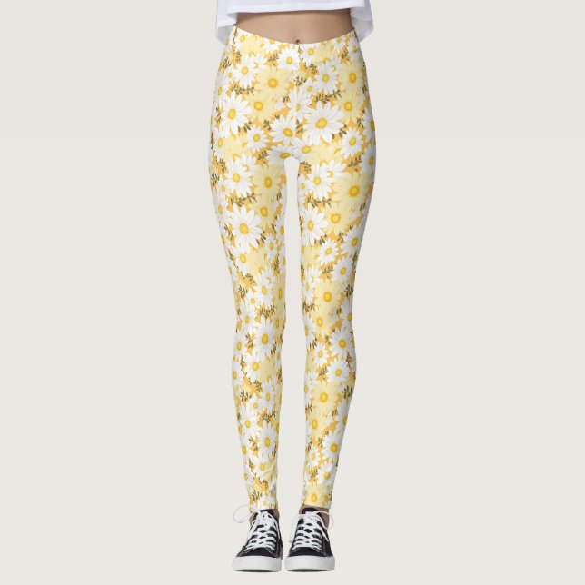 Leggings Regalo de cumpleaños | Daisy blanco y amarillo (Anverso)