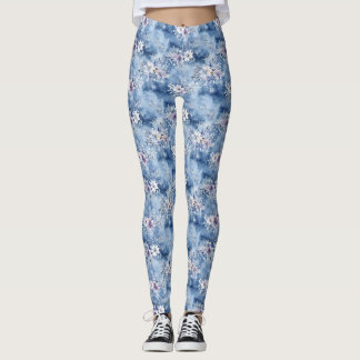 Leggings Regalo de cumpleaños | Floral acuática con copos d