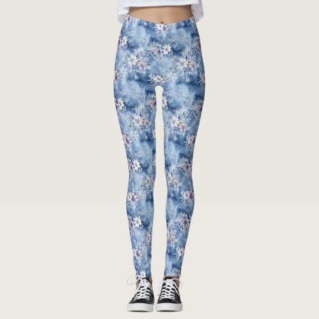 Leggings Regalo de cumpleaños | Floral acuática con copos d (Anverso)