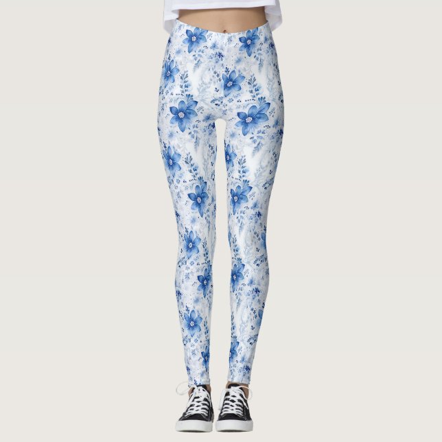 Leggings Regalo de Cumpleaños | Floral con Flores Azules y  (Anverso)