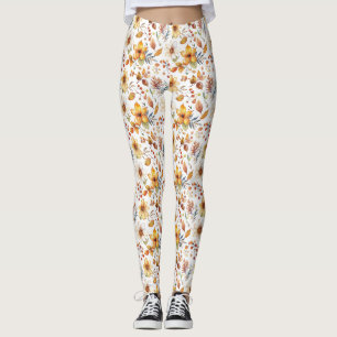 Leggings Regalo de Cumpleaños Floral Otoñal Acuarela