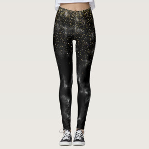 Leggings Regalo de espuma de oro y Purpurina negro moderno