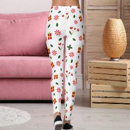 Leggings Regalo de patrón de flores de Navidad ultra suave