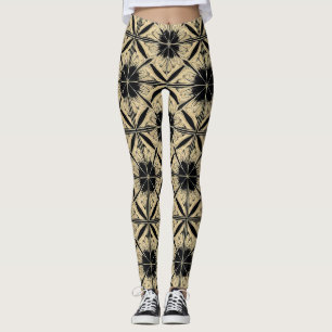 Leggings Regalo de patrón geométrico beige negro para estil