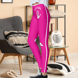 Leggings Regalo de rayas blancas y rosa caliente personaliz