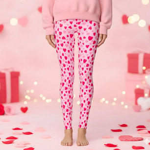 Leggings Regalo de San Valentín Corazones de Acuarela Rosa