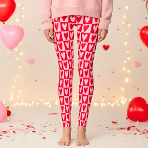 Leggings Regalo de San Valentín de Corazones Rojo Cereza Cl