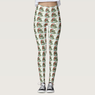Leggings Regalo navideño con reverencia roja y piernas holg