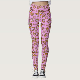 Leggings Reina Corazón Corona de Oro Tiaras laca rosada