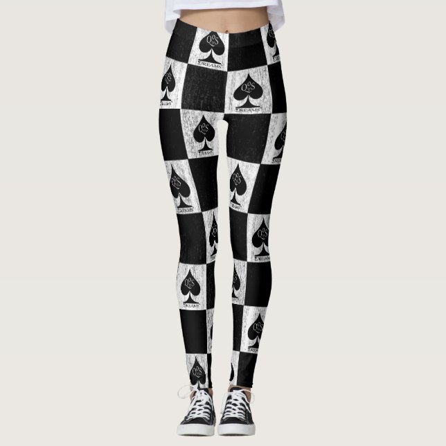 Leggings Reina de espadas Leyendas Blanco Checkers Estilo Q (Anverso)