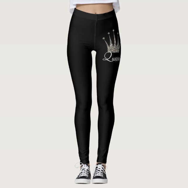 Leggings Reina de plata negra del purpurina (Anverso)